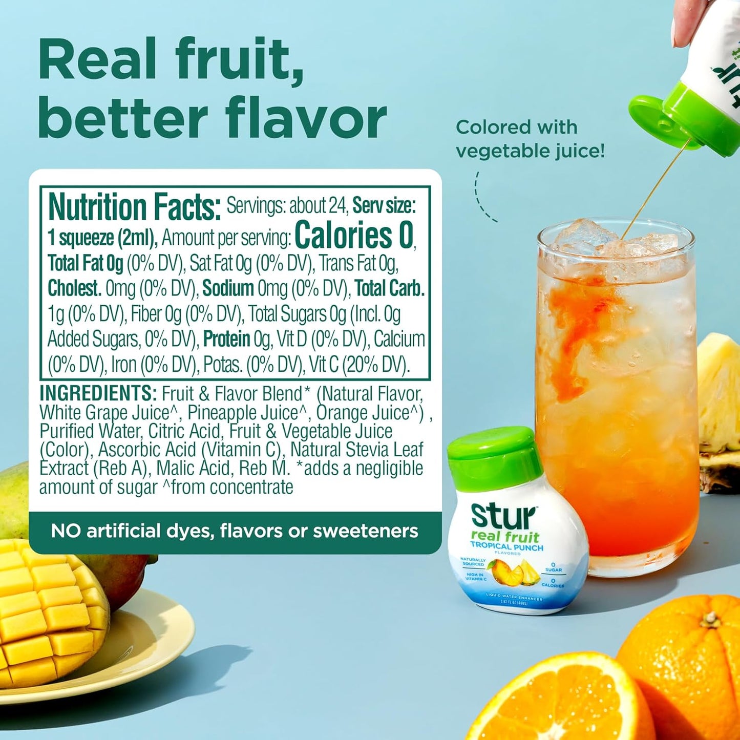 Stur Liquid Water Enhancer | Tropical Punch | Naturally Sweetened | High in Vitamin C & Antioxidants | Sugar Free | Zero Calories | Keto | Vegan | 5 Bottles, Makes 120 Drinks