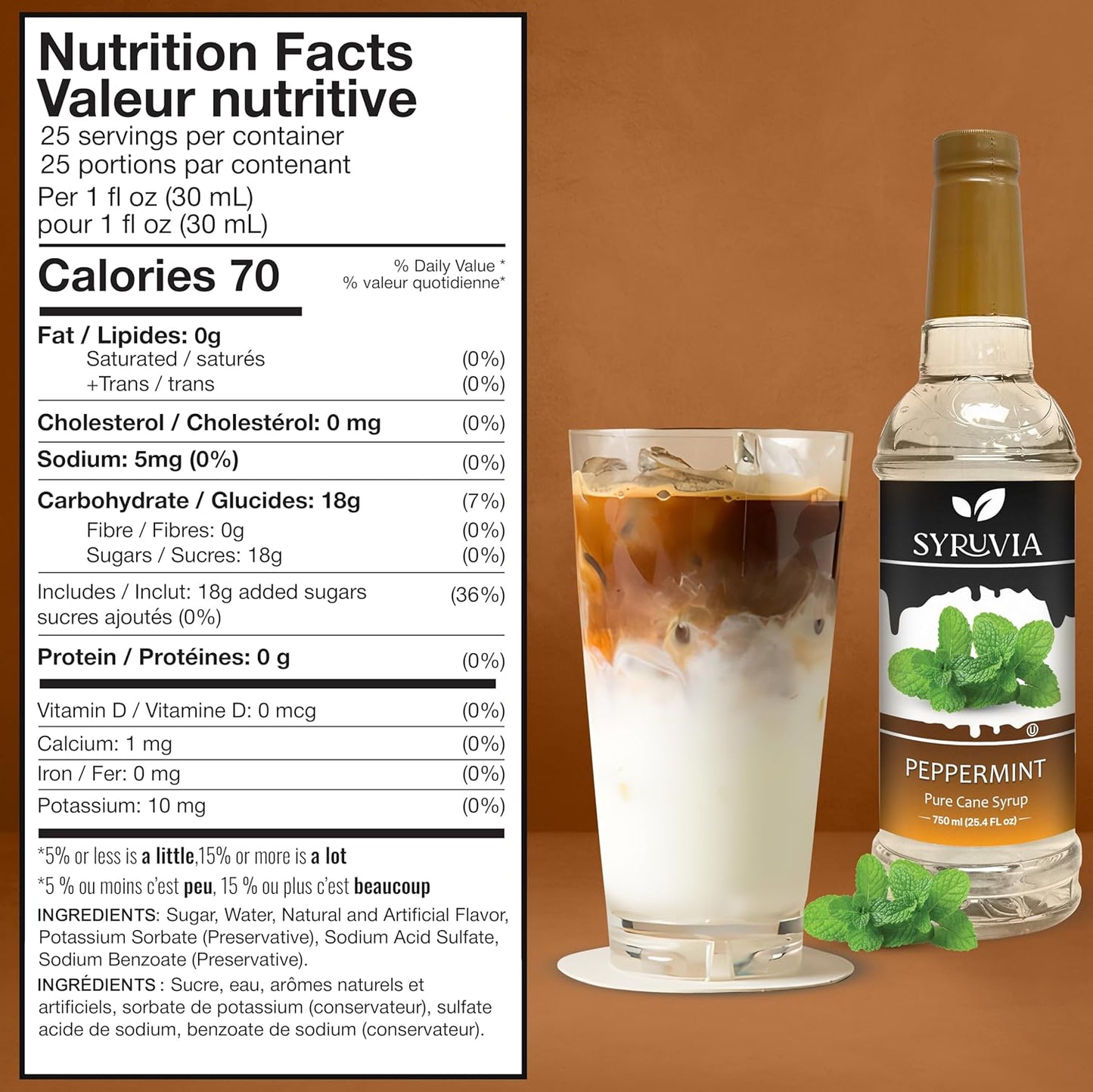 Syruvia Peppermint Syrup for Coffee 25.4 Ounces Peppermint Flavoring for Coffee