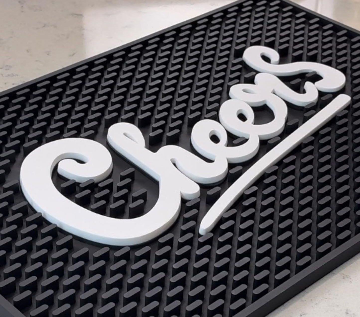 Cheers Sign Tiki Bar Mats for Countertop 18 x 12in, Tiki Decor Cheers Sign for Bar Cart Decor and Accessories and Essentials, Silicone Coffee Mat and Coffee Matt for Counter, Drink Signs for Party