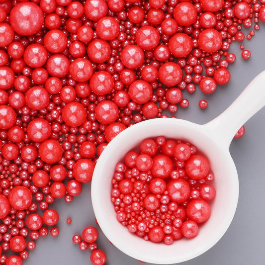 Red Pearl Sprinkles for Cake Decorating, 6 Sizes Mix Edible Sugar for Ice Cream Cupcake Cookies, Wedding Parties Birthday Cake Decorations 4.6 oz