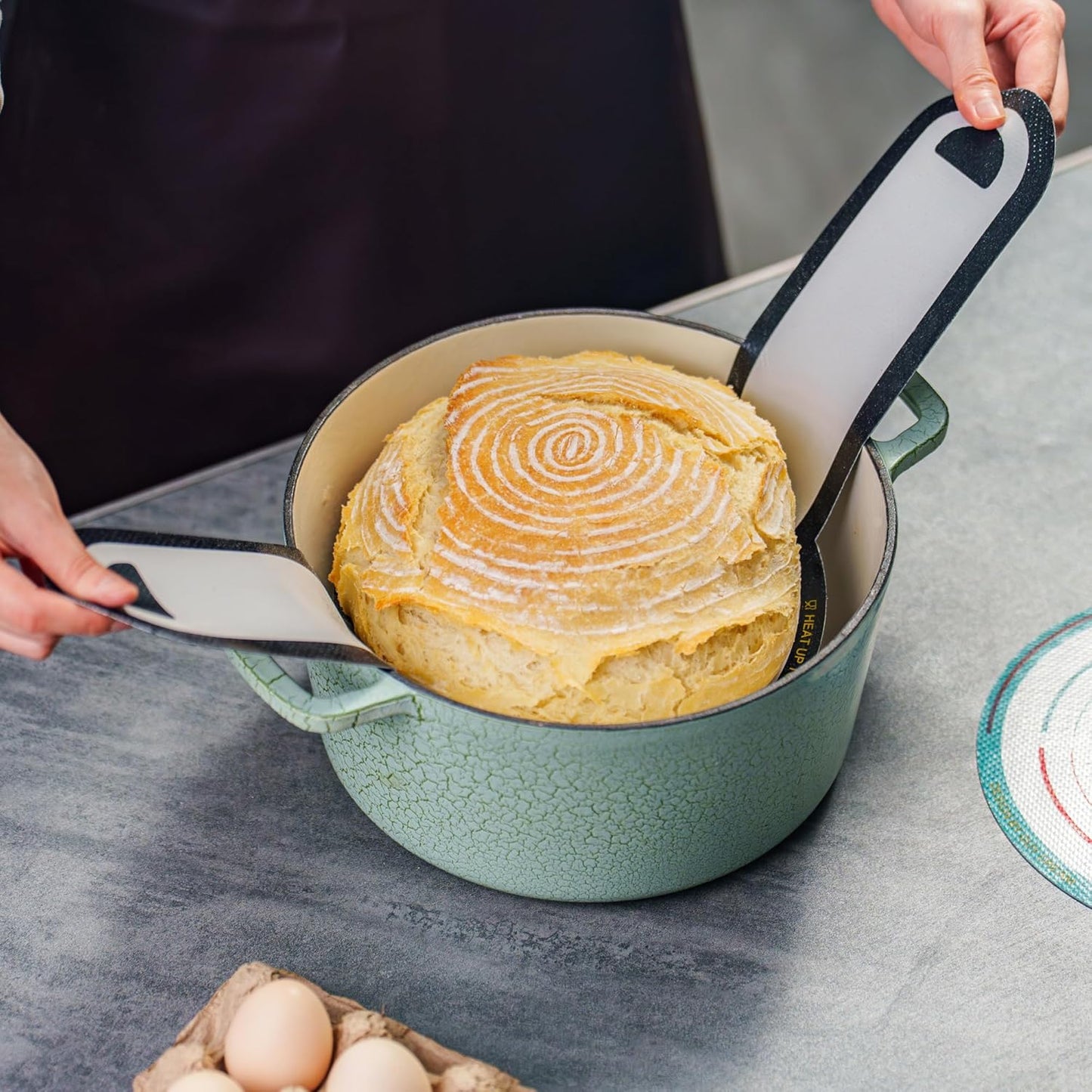 GUYDREMAT 2 Pcs XL Silicone Bread Sling - Heat Resistant Beyond 500F, 9.4" Extra Large Size, Non-Stick Food-Grade Baking Mat for Sourdough, Artisan Loaves, and Large Dutch Ovens, Durable and Reusable