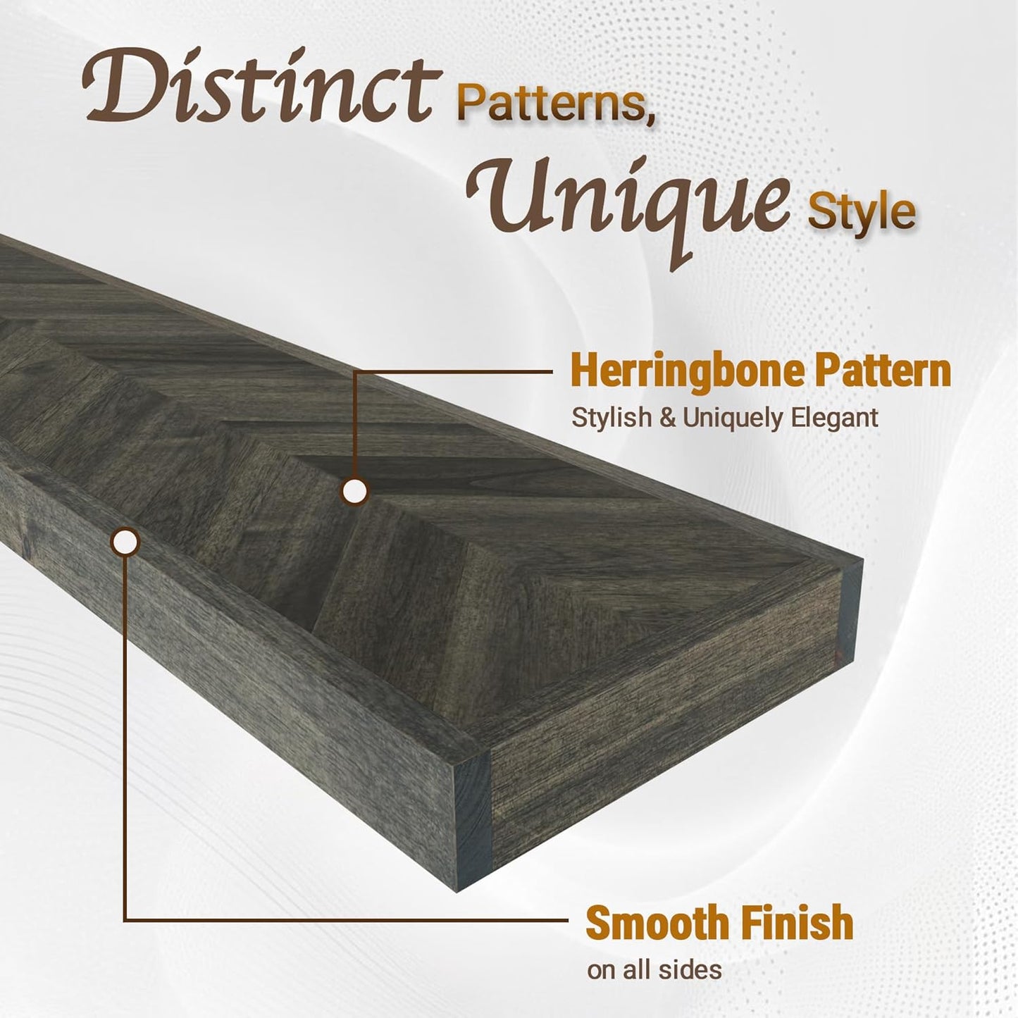 48" Rustic Farmhouse Floating Shelves – Set of 2 Acacia Wood Shelves for Stylish Wall Decor in Kitchen, Bathroom, Unique Chevron Pattern, Mocha Color, 48x8x1.5 Inches - Set of 2 - DIY