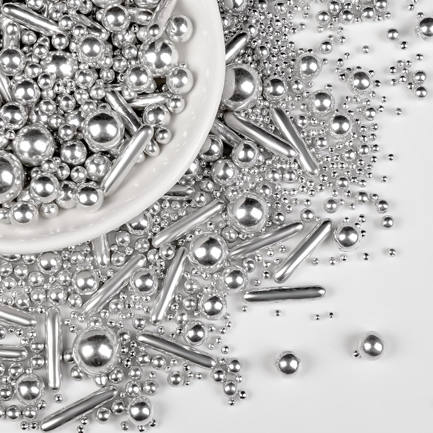 Silver Pearl Rods Sprinkles, Edible Sugar Candy Mix Size, 150g/5.29oz, Baking Cake Decoration, Food Grade, Cake Toppers, Easter, Celebration, Wedding Party Supplies