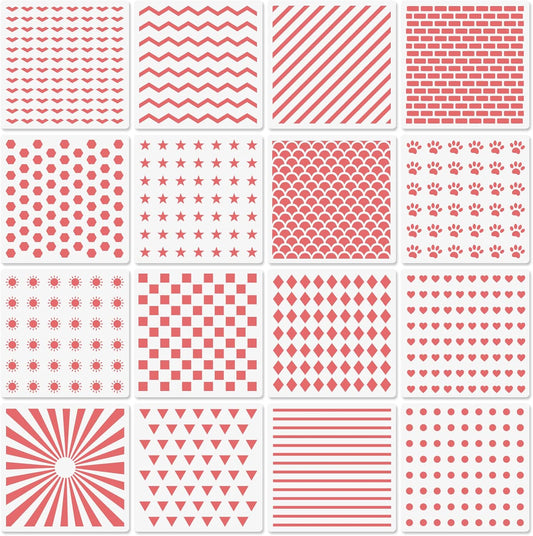 Cookie Stencils for Royal Icing Cookies Sugar Cookie, 16 Pcs 6x6in Reusable Plastic Biscuit Cake Stencils with Checkered Star Heart Dog Paw Shapes for Airbrush Baking Craft Drawing DIY Art Decor