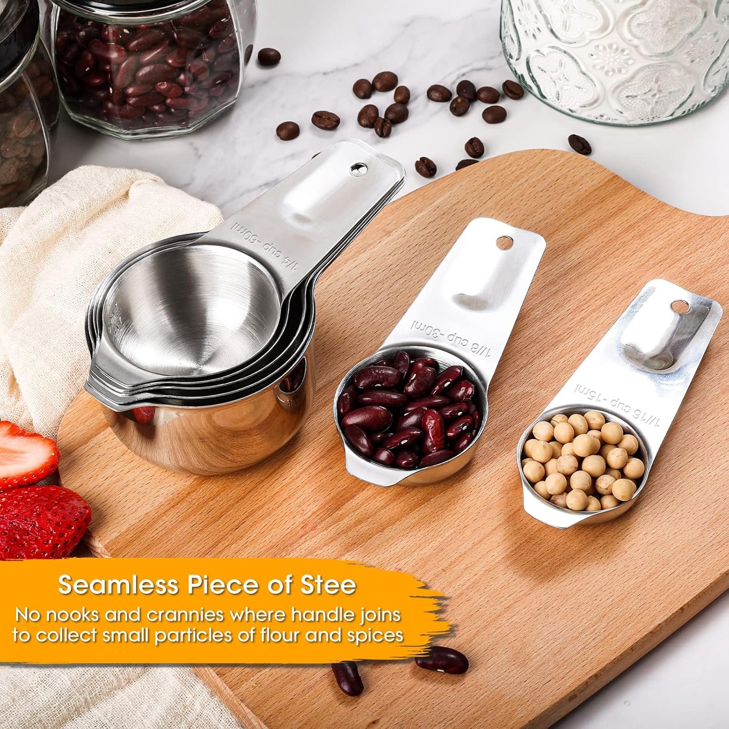 17 Piece Stainless Steel Measuring Cups and Spoons Set, with 1/16 Cup,1/3 Spoon and 1 Leveler