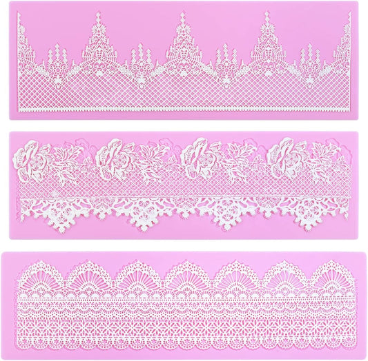 Embossing Lace Fondant Molds - Rose Flower Cake Lace Molds Set of 3