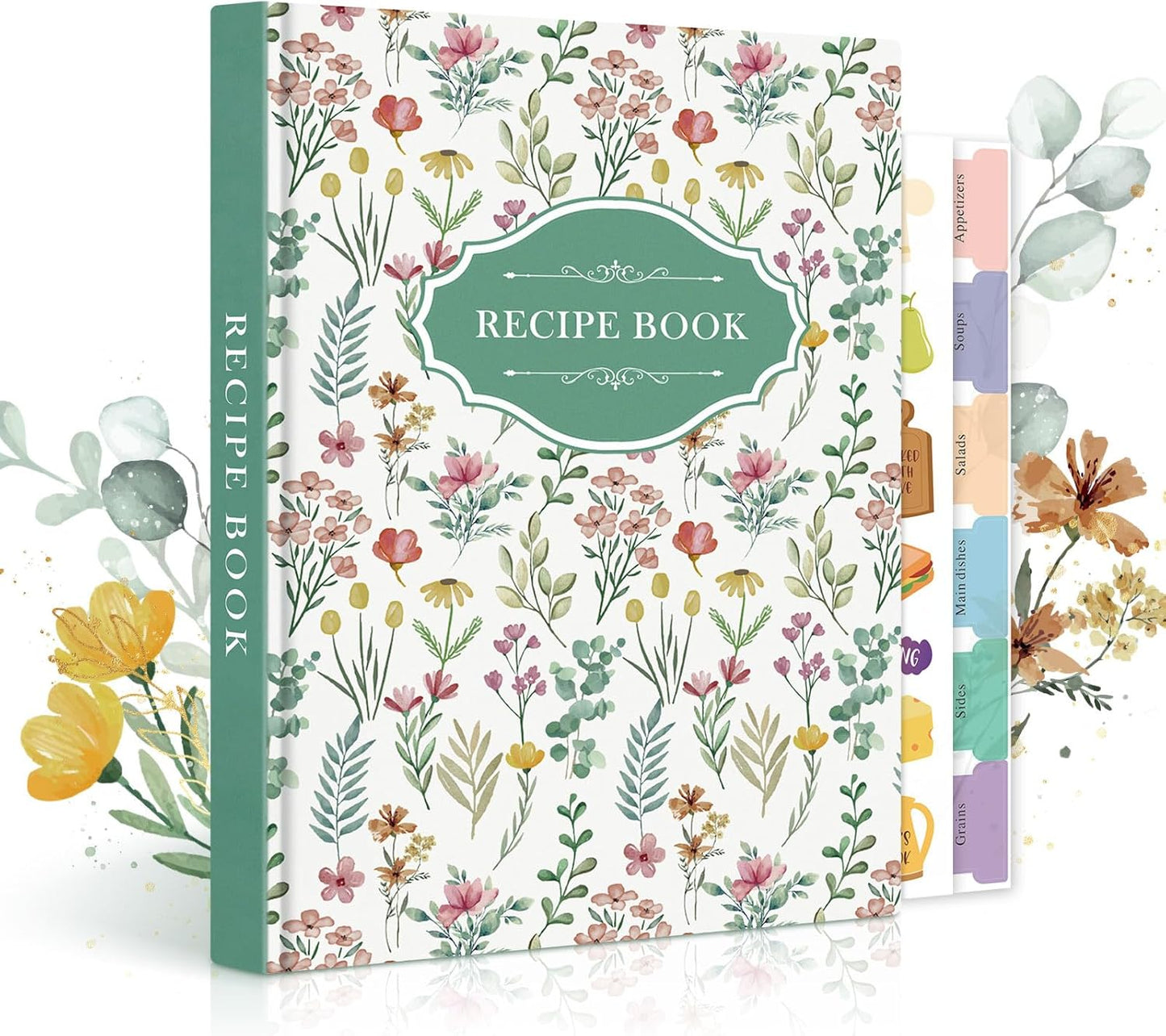 Lanpn Blank Recipe Book Cookbook for 70 Recipes, A5 Waterproof Empty Recipe Notebook to Organize Your Family Recipes, Leather Cooking Journal with Stickers to Write in Your Own Recipes, Green