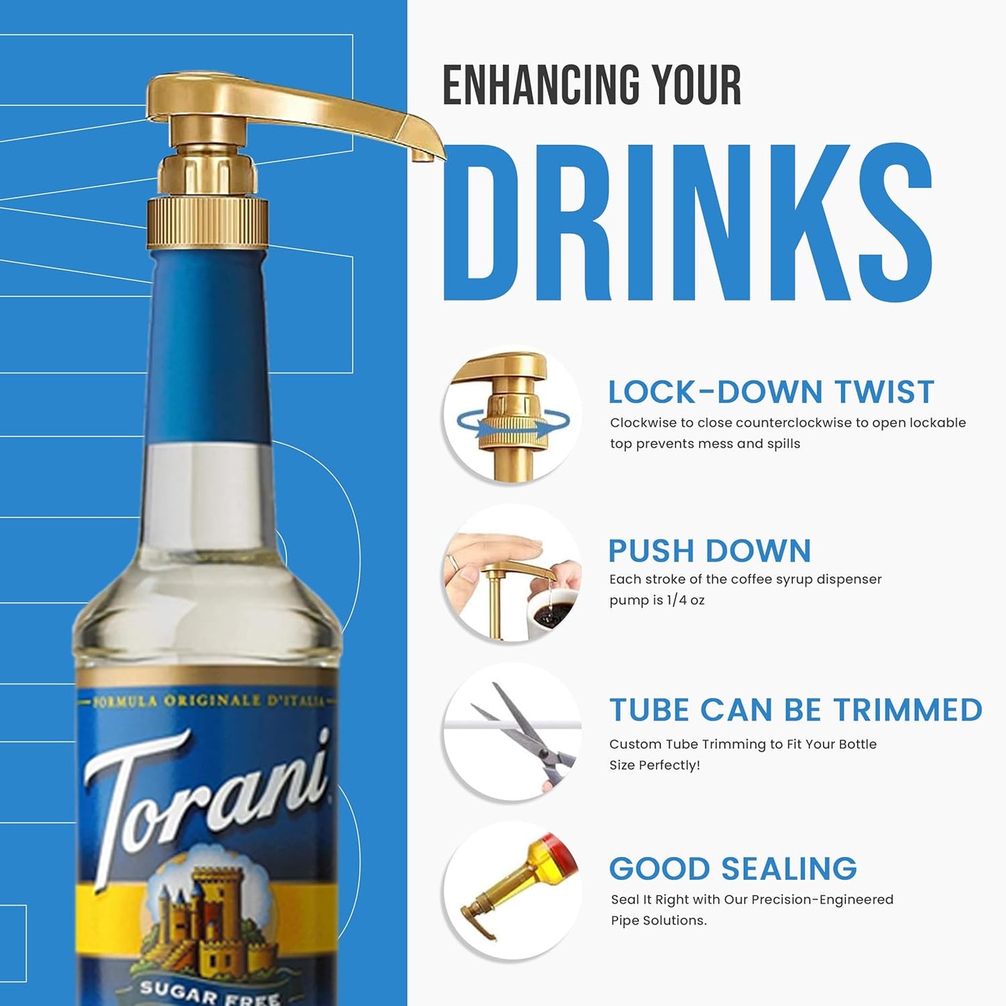 Coffee and Tea Syrup Variety Pack - Sugar Free Vanilla, Salted Caramel & Hazelnut Syrups for Coffee with 3 Jimoco Syrup Pump Dispenser Compatible with 25.4 Ounces