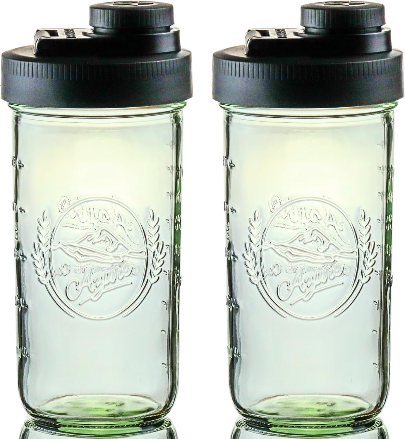 Brewing America Mason Jar Drinking Cup Pint and Half Drinking Lid and Azure 24oz Jar (2, Black)