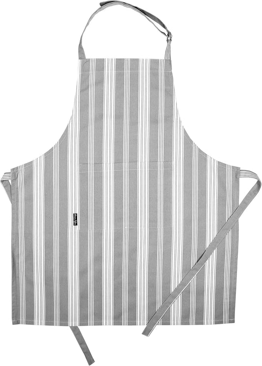 AMOUR INFINI Cotton Striped Aprons for Women with Pockets - Adjustable Strap and Waist Ties Printed Apron for Baking, Cooking, Gardening (27.5 x 33 Inches - Gray)