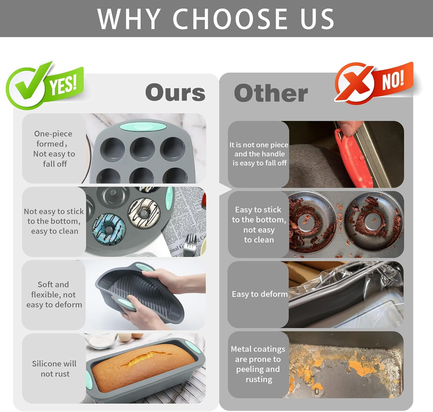 To encounter 30 in 1 Silicone Baking Set - 10 Silicone Baking Cake Pan, Baking Sheet, Donut Molds, Muffin Pan with Measuring Cups and Spoons Set