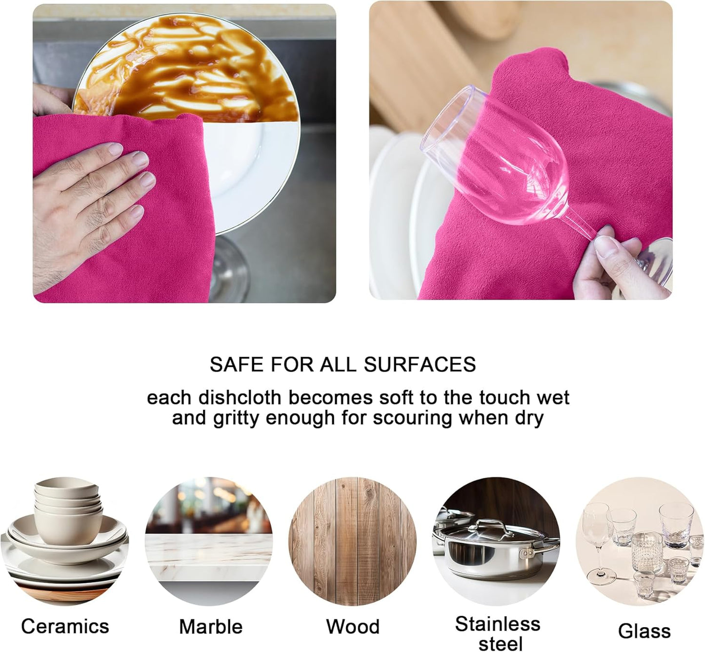 kimteny 13x28 Inches Kitchen Cloth Dish Towels, 400 GSM Premium Dishcloths, Super Absorbent Coral Velvet Microfiber Cleaning Cloths, Fast Drying Rags for Washing Dishes (8 Pack, Rose Red)