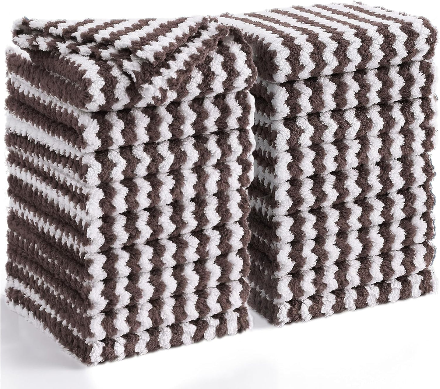 Homaxy 18 Pack Kitchen Dish Cloths, Ultra Soft and Absorbent Dish Towels, Reusable Fast Drying Microfiber Cleaning Cloth, Coral Velvet Wave Design Lint Free, 10 x 10 inches, Brown