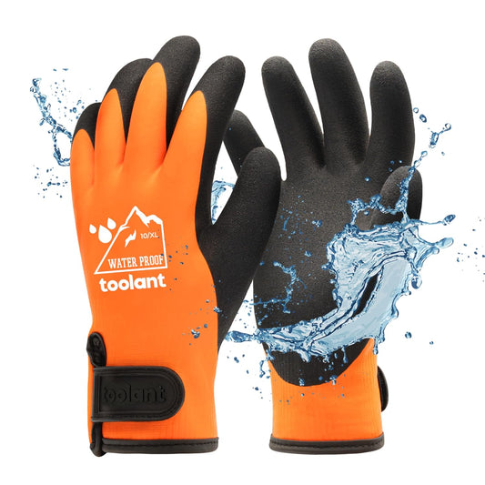 100% Waterproof Gloves for Men and Women, Winter Work Gloves for Cold Weather, Touchsreen, Thermal Gloves for Freezer Work, Fishing and Gardening, With Grip, Orange, X-Large