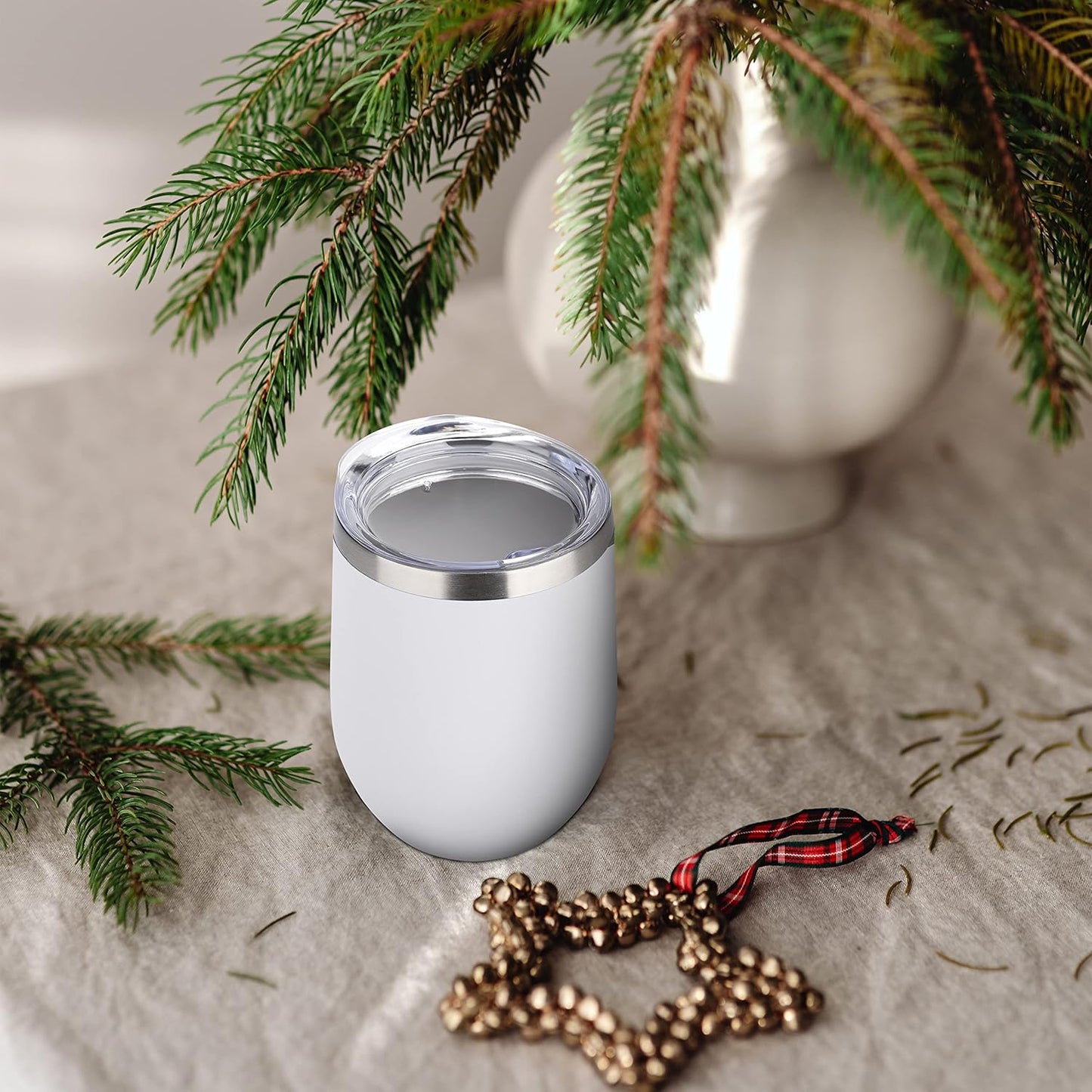 DOMICARE Stainless Steel Wine Tumbler Bulk with Lid, Personalized White Insulated Tumblers Set, 12oz Travel Coffee Cups Pack of 4