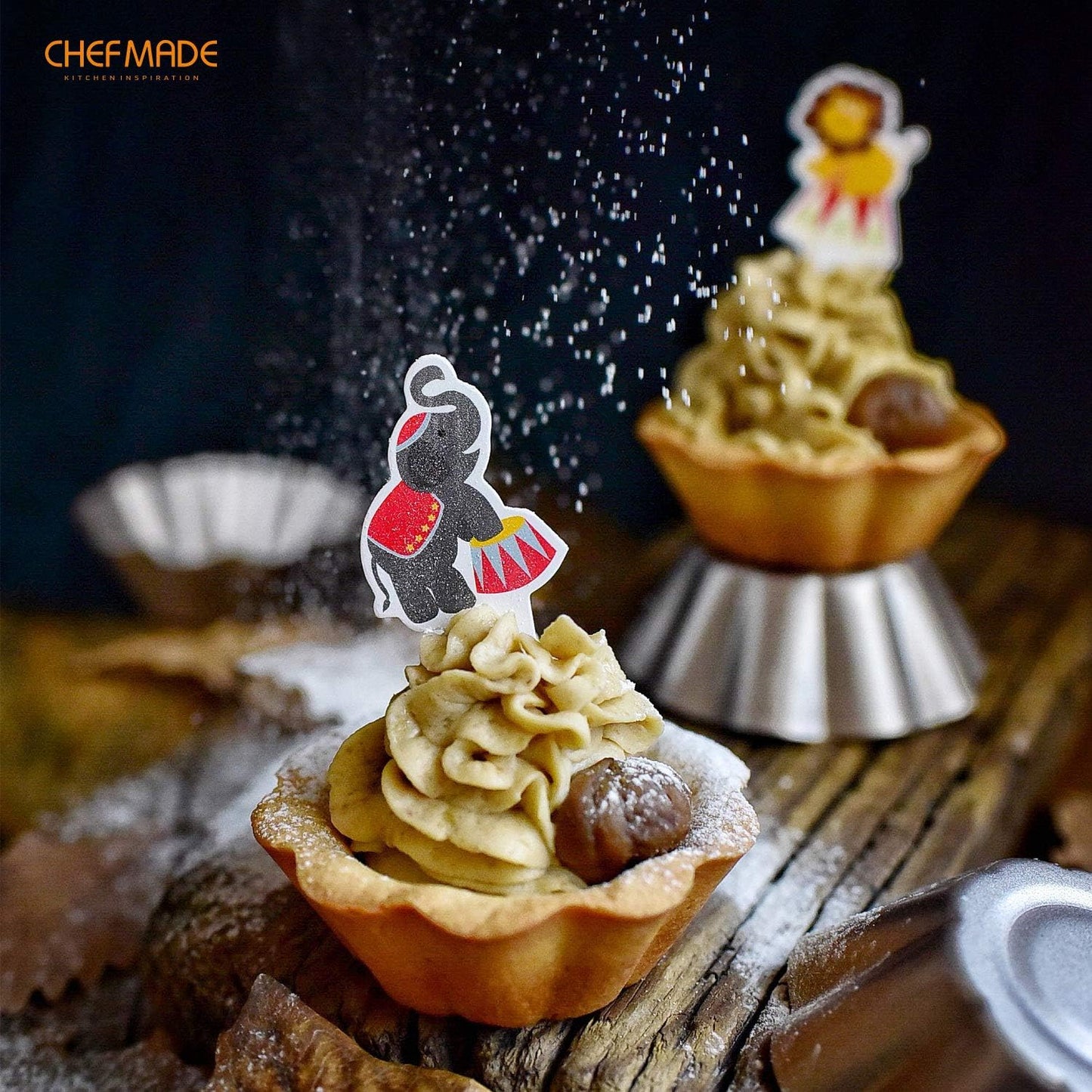 CHEFMADE Mini Pudding Pan Set, 3-Inch 4Pcs Non-Stick Egg Tart Mold Flower-shaped Pie Bread and Cake Pan Bakeware for Oven and Instant Pot Baking (Champagne Gold)