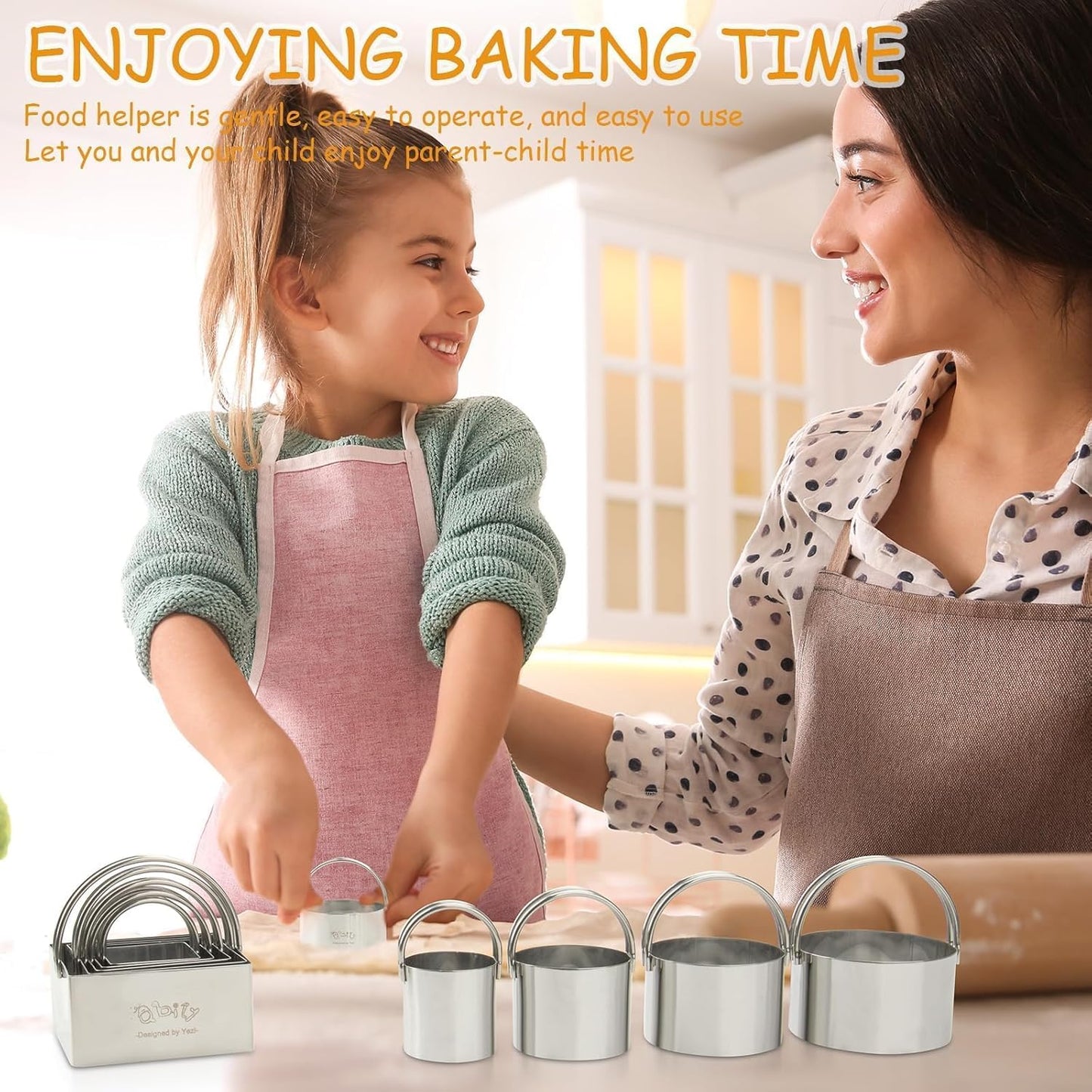 Cookie Biscuit Cutters for Baking Set of 10 pcs, Square and Round Cookie Biscuit Cutters Set with Handle, Small Cookies Biscuits Pastry Brownie Cutter Cake Cutter Tool