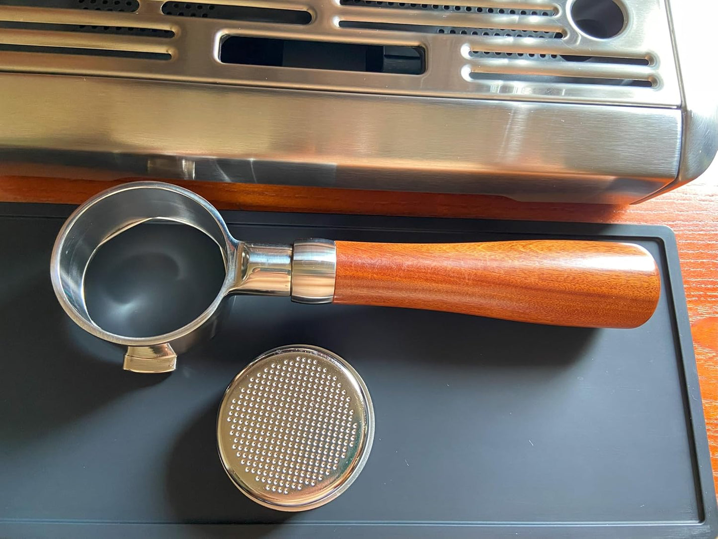 51mm Bottomless Portafilter for DeLonghi Espresso Machine Stainless Steel 51mm Portafilter 2 Ear for ECP3420/ECP3630/ECP3120/EC155/EC260/EC265/EC702 Handle-Plastic