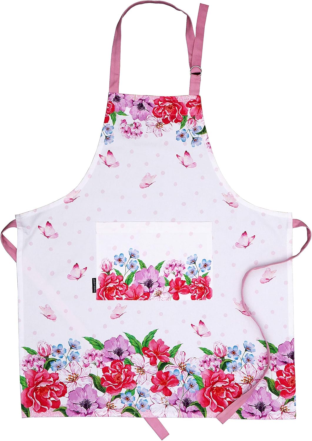 AMOUR INFINI Cotton Aprons for Women with Pocket, Adjustable Strap & Waist Ties - Washable Aprons for Baking, Cooking, Gardening (27.5 x 33 Inches - Spring Floral)