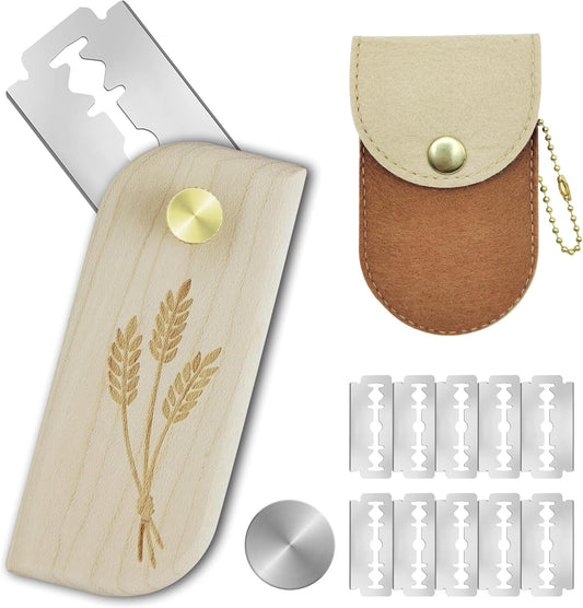 Magnetic Bread Lame Sourdough Scoring Tool Easy Scoring Knife for Bread Baking Scorer Cutter for Homemade Slashing with 10 Razor Blades - Storage Bag Included - Ergonomic Handle - Maple