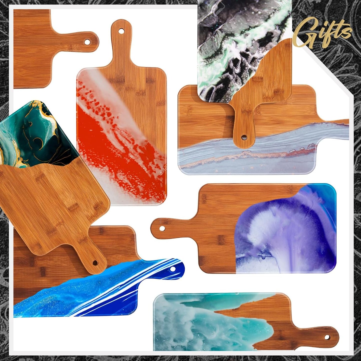 Nuenen 10 Pcs Wood Cutting Board with Handle 15.7 x 7.8 Inch Acacia Bamboo Wooden Serving Kitchen Chopping Boards for Pizza, Bread, Cheese, Charcuterie, Fruit, Vegetables (Carbonized Bamboo)