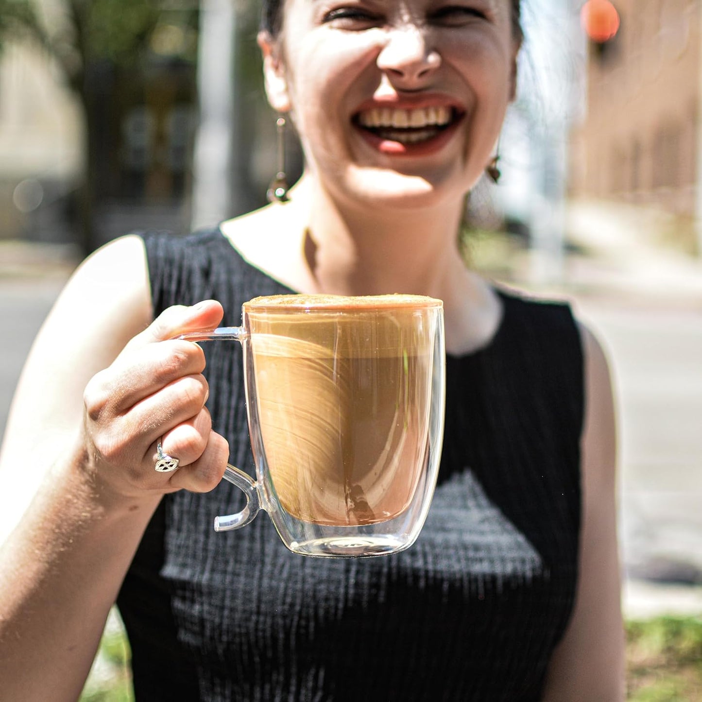 GROSCHE Cyprus 16 fl. oz Double-Wall Glass Mug Set | Espresso, Latte, Tea & More | Hot & Cold Beverages | Stylish & Aesthetic | Dishwasher Safe | Heatproof | Drinking Glassware