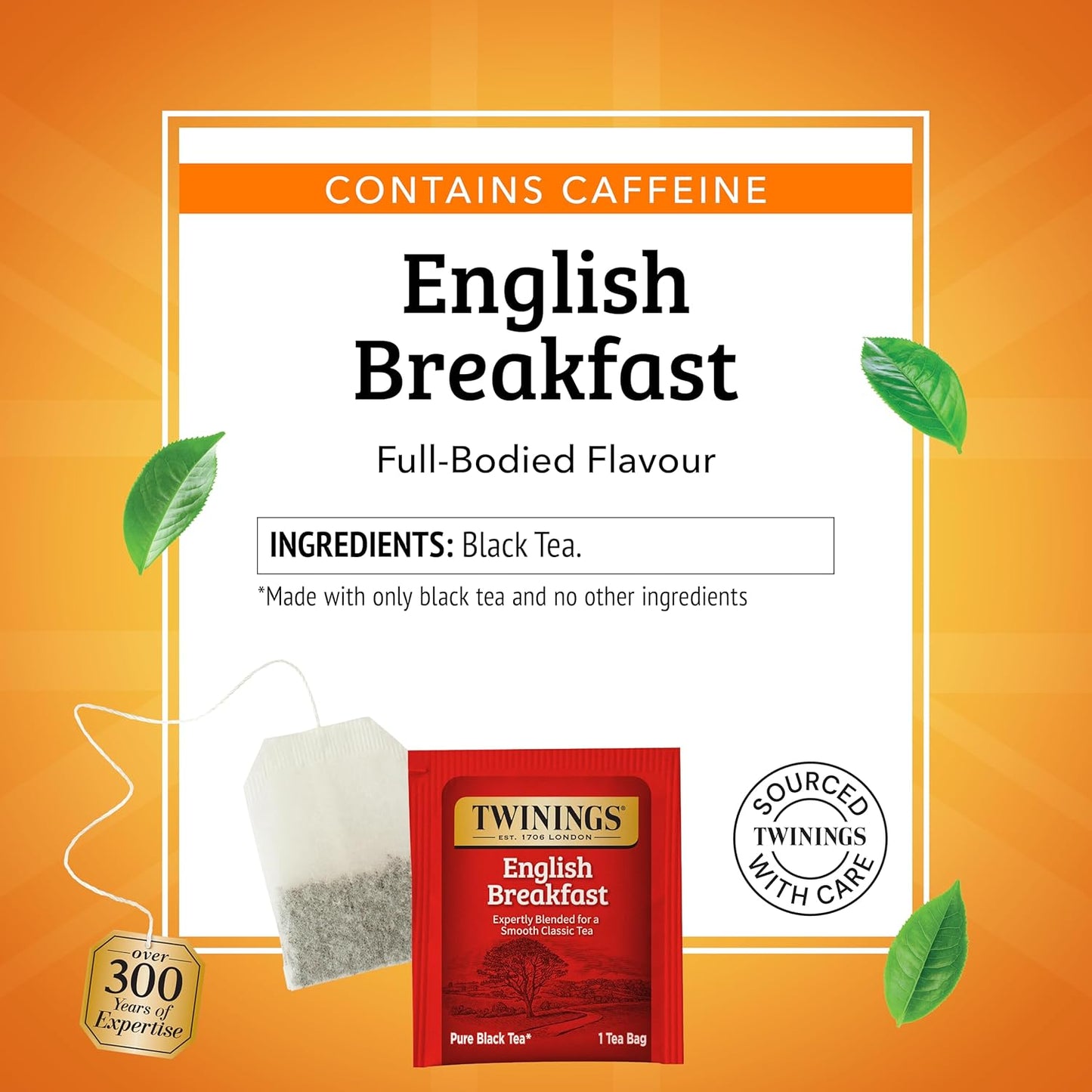 Twinings English Breakfast Black Tea Individually Wrapped Bags, 25 Count (Pack of 6), Flavourful, Robust Black Tea, Caffeinated, Enjoy Hot or Iced, 150 Teabags