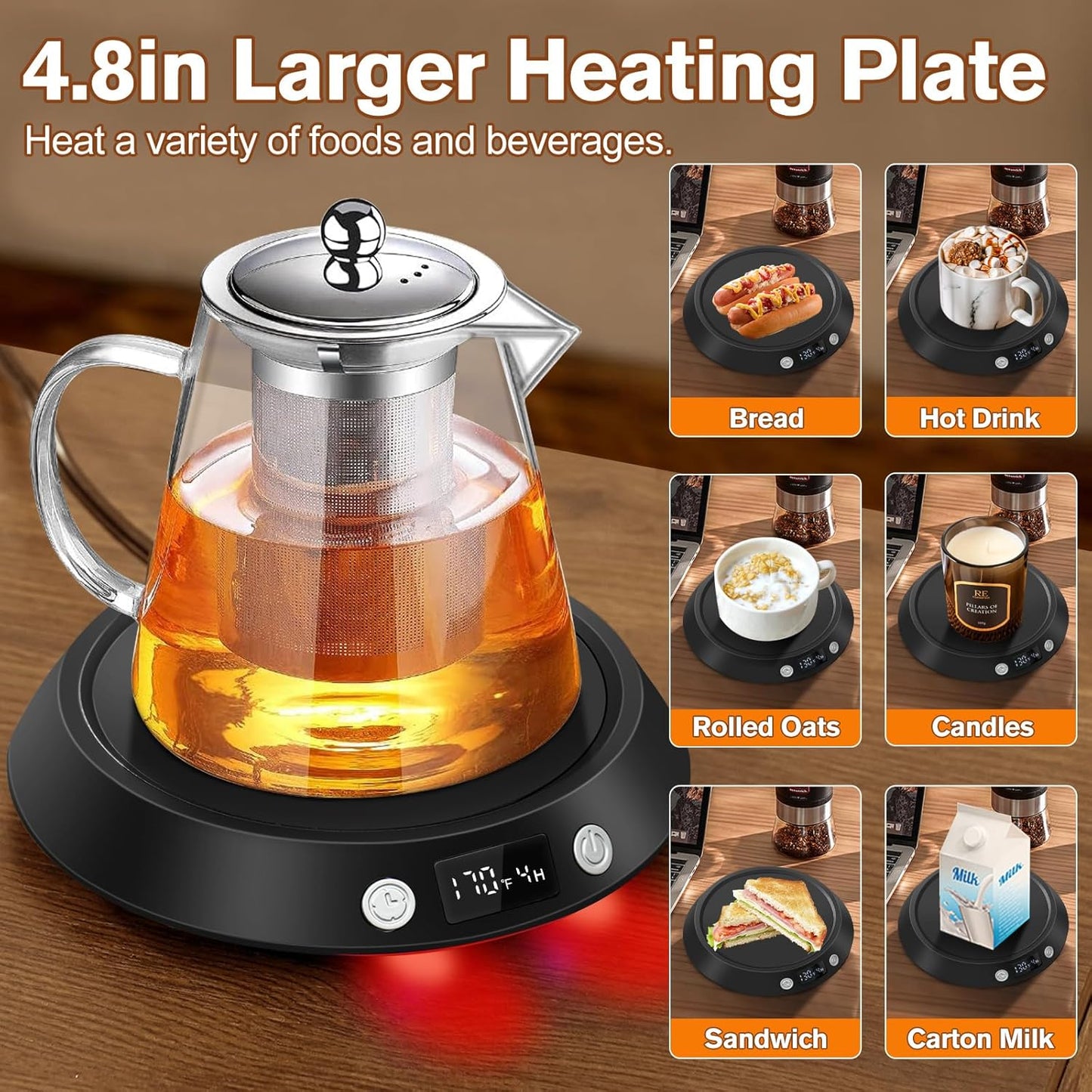 Coffee Mug Warmer - 55W Electric Coffee Warmer for Desk 3 Temp Settings & 2-9 Timer Smart Cup Warmer for Desk Candle Warmer Plate with LED Lights Beverage Tea Milk Warmer for Home & Office