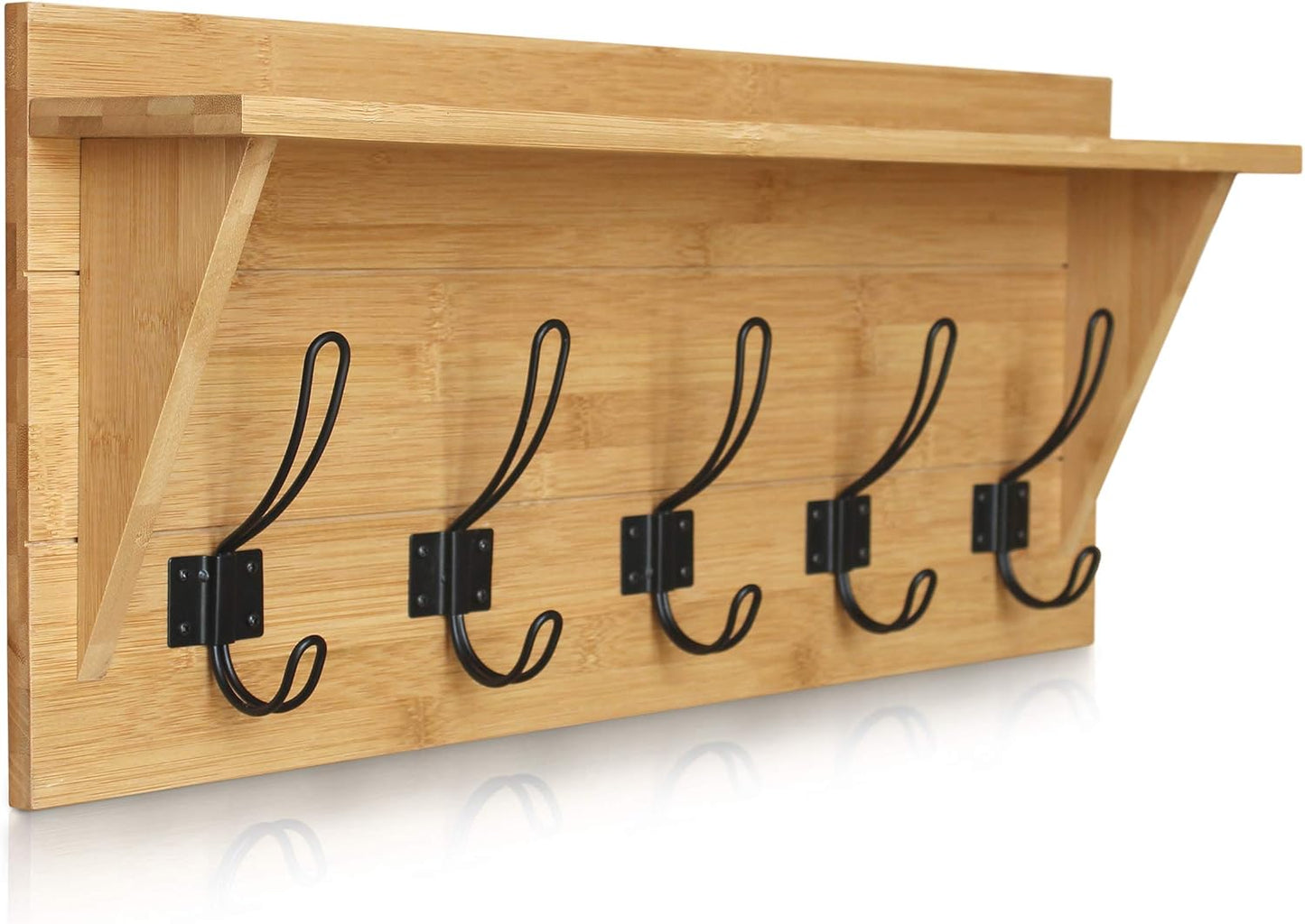 HBCY Creations Rustic Wall Mounted Coat Rack with Shelf - Solid Wood 24" Entryway Shelf with 5 Coat Hangers. Perfect Touch for Your Entryway, Mudroom, Kitchen, Bathroom and More, Bamboo