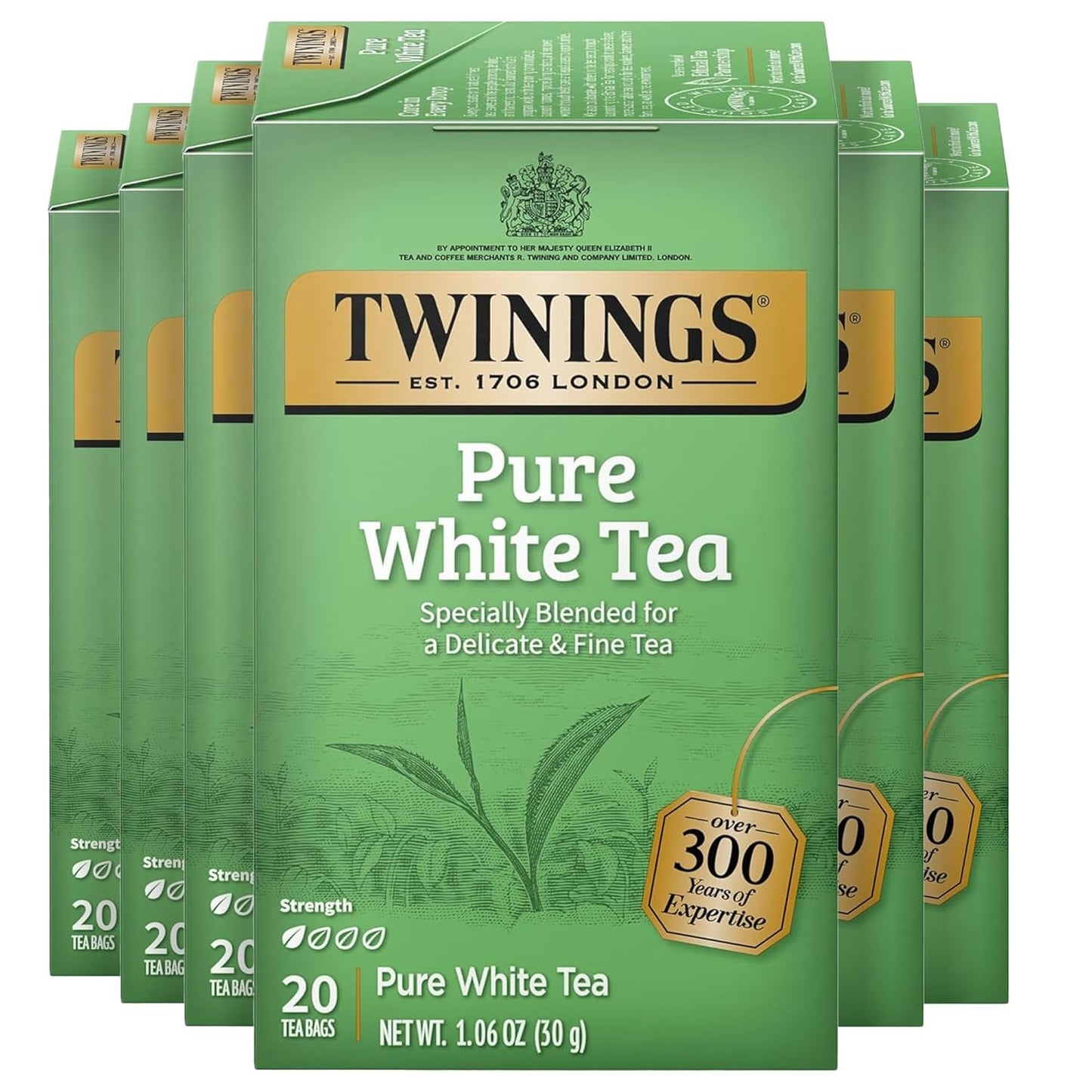 Twinings Pure White Tea Individually Wrapped Bags, 20 Count (Pack of 6), Light & Fresh, Caffeinated, Enjoy Hot or Iced, 120 Teabags