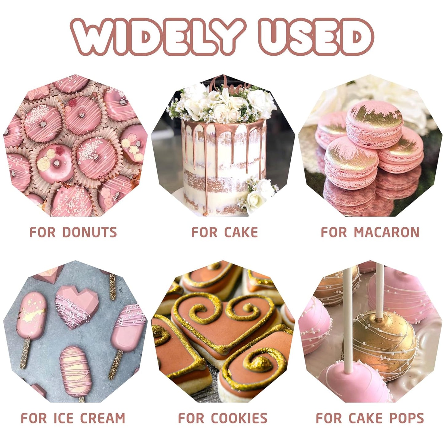 Edible Glitter Paint - 2 fl.oz Food Grade Metallic Glitter Cake Paint for Cake Decorating, Baking, Cupcakes - Shimmer Art Decorative Liquid Edible Paint Food Coloring for Fondant, Donuts (Rose Gold)