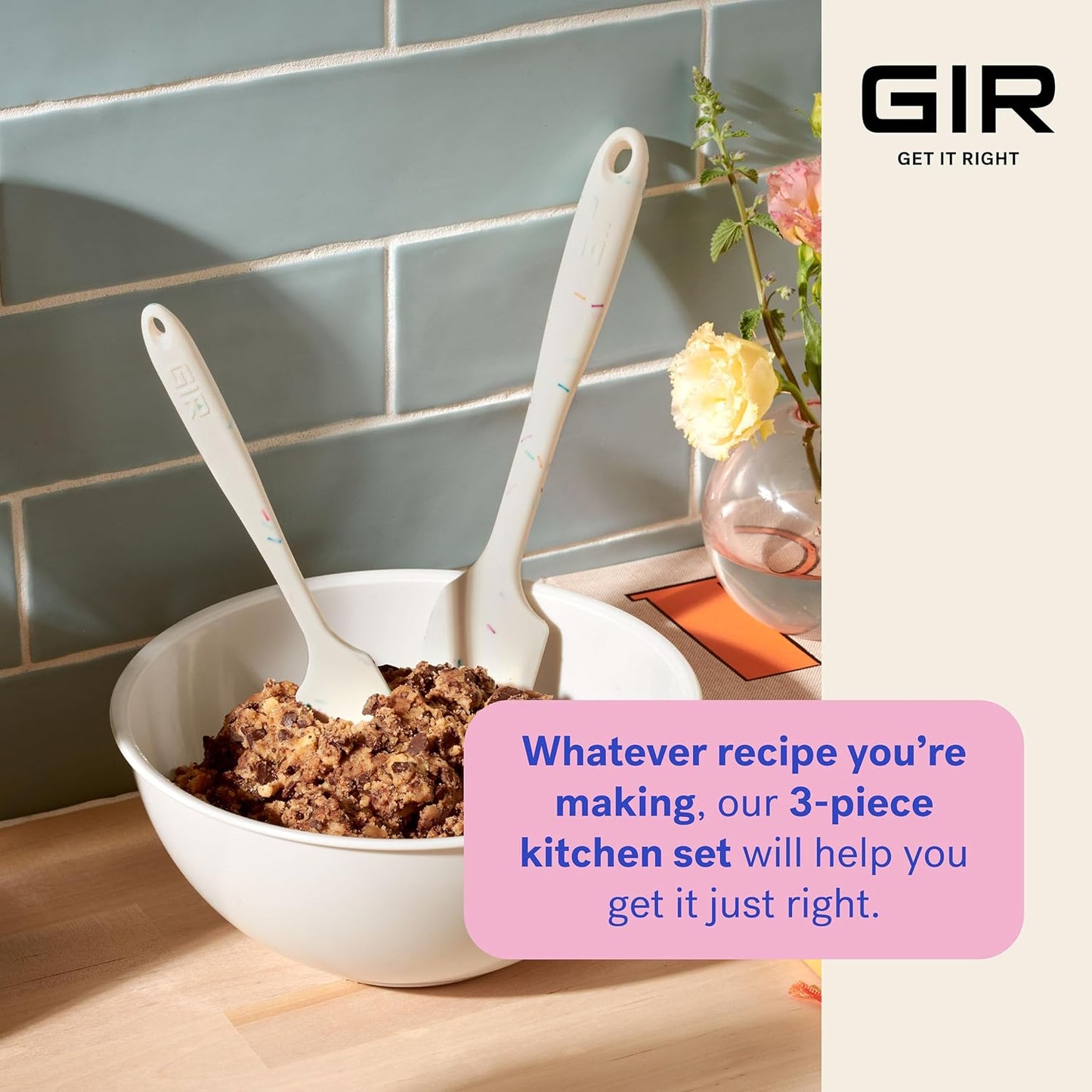 GIR: Get It Right 3 Piece Silicone Utensil Set - Spatula, Flip & Spoonula - Non-Stick - Heat Resistant - Dishwasher Safe - Kitchen Cooking Utensils - BPA & BPS Free - Mint Silicone Spatula Set