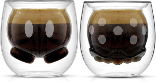 JoyJolt Mickey Pants and Minnie Skirt 3D 2oz Espresso Cups. Double Walled Espresso Glasses (2pc) Small Double Wall Glass Coffee Cups. Demitasse Cups, Espresso Measuring Cup or Liqueur Shot Glasses
