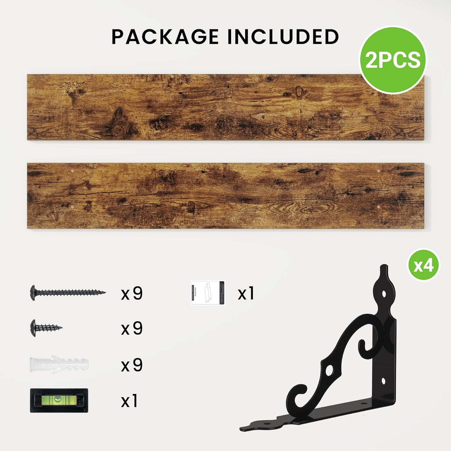 RICHFOCUS Floating Shelves for Wall Decor, 47.3W x 8D Wall Shelves Set of 2, 8 Inch Deep Rustic Wood Shelves Wall Mounted with Brackets, Long Shelves for Living Room Bedroom Kitchen, Rustic Brown