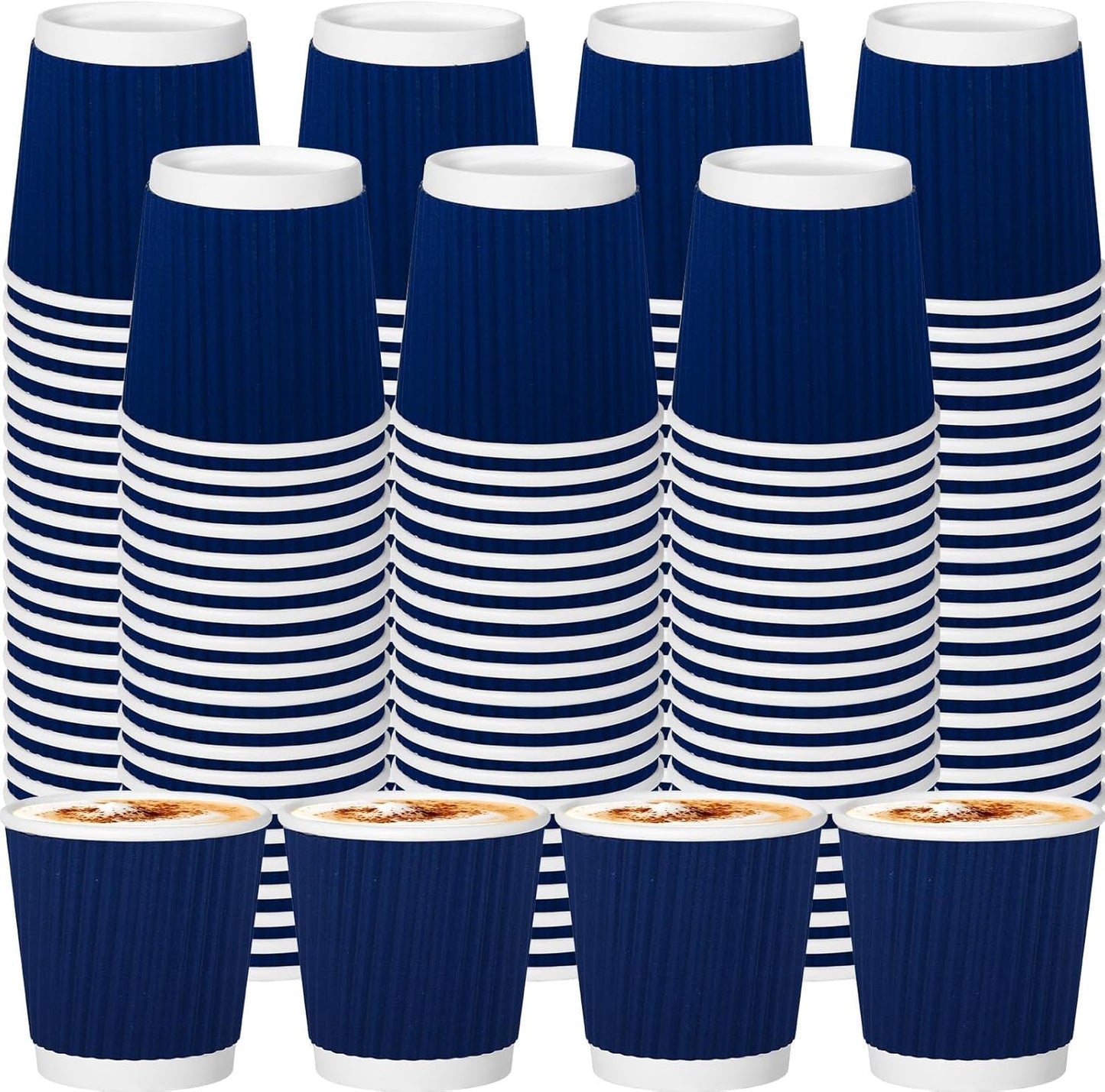 120 Pack Paper Espresso Coffee Cups, 4 oz Disposable Coffee Cups,Corrugated Insulated Ripple Wall, Paper Ripple Cup for Coffee, Hot Chocolate and Hot Tea Drinks -Navy