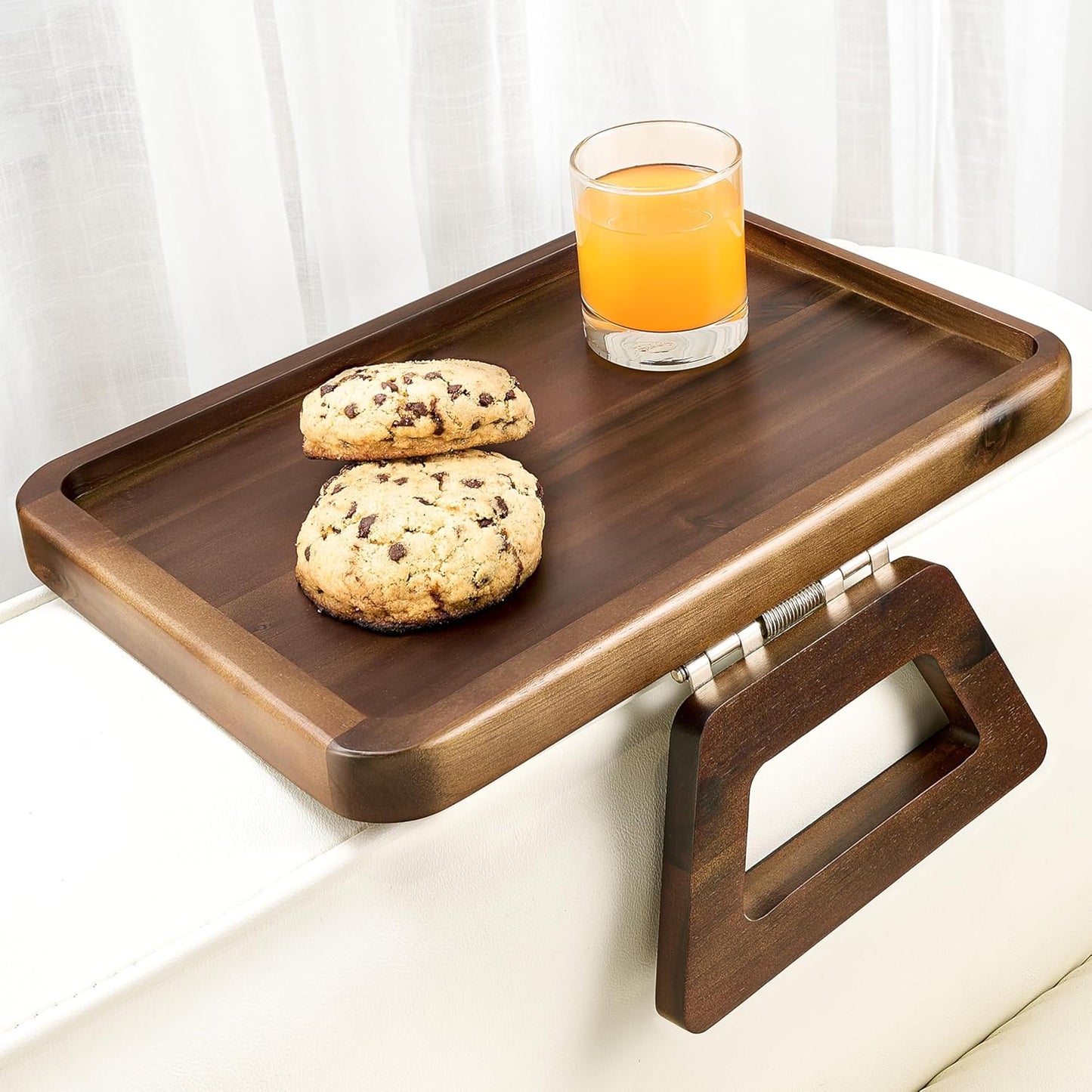 Tinamo Acacia Sofa Arm Tray, Rectangle Couch Armrest Table - Couch Accessories, Armchair Caddy, Clip on Tray for Home Sofa Living Room, Sofa Arm Table (Walnut, 13.75" D x 9.5" W x 1" H)