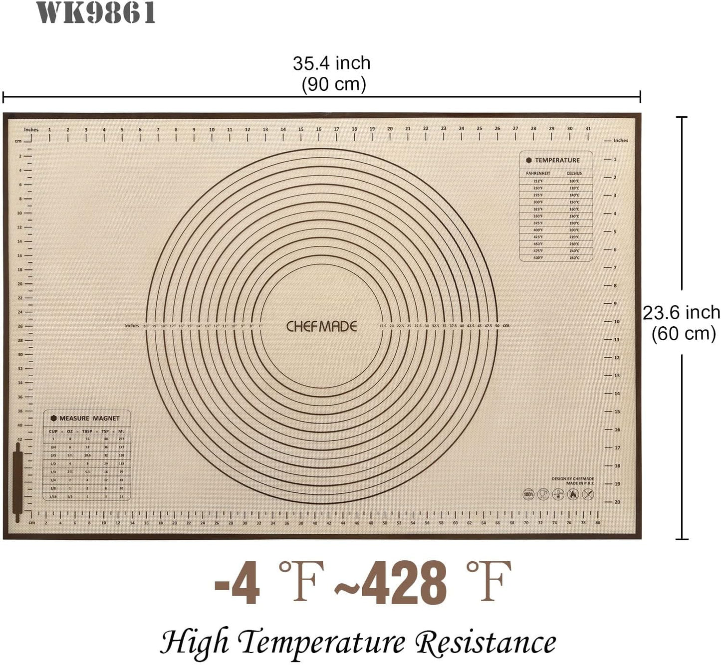 CHEFMADE Silicone Baking Mat, 36" x 24" Extra Thick Large Non-Stick Sheet Mat with Measurement | Non-Slip Reusable Food Grade Flexible Dishwasher Safe｜Making,Cookies,Macarons,Bread,Pastry and Pizza
