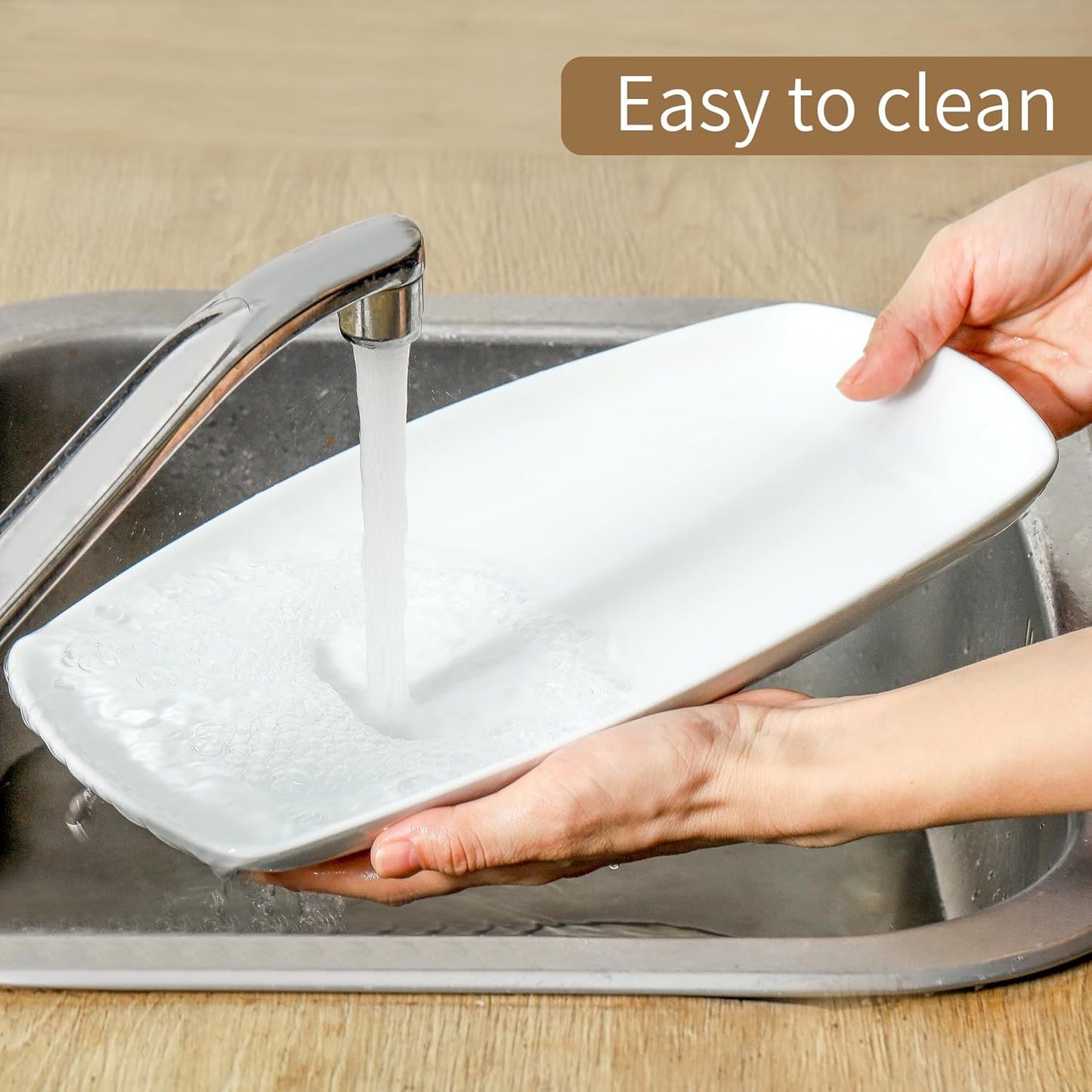 fMBB White Rectangular Plate Set, Ceramic Large Serving Platters, 12 Inch Dessert Trays for Party, Entertaining, Food, Appetizers, Dishwasher and Oven Safe Salad Dishes Set of 4