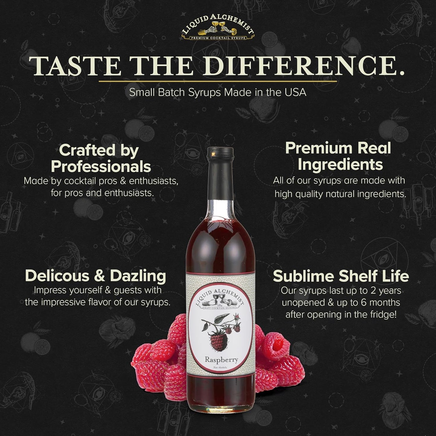 Liquid Alchemist Raspberry Syrup for Drinks - Real Ingredients Make our Raspberry Puree for Drinks the Perfect Drink Mixer - Our Cocktail Syrup is Non-GMO & Vegan (25 oz)