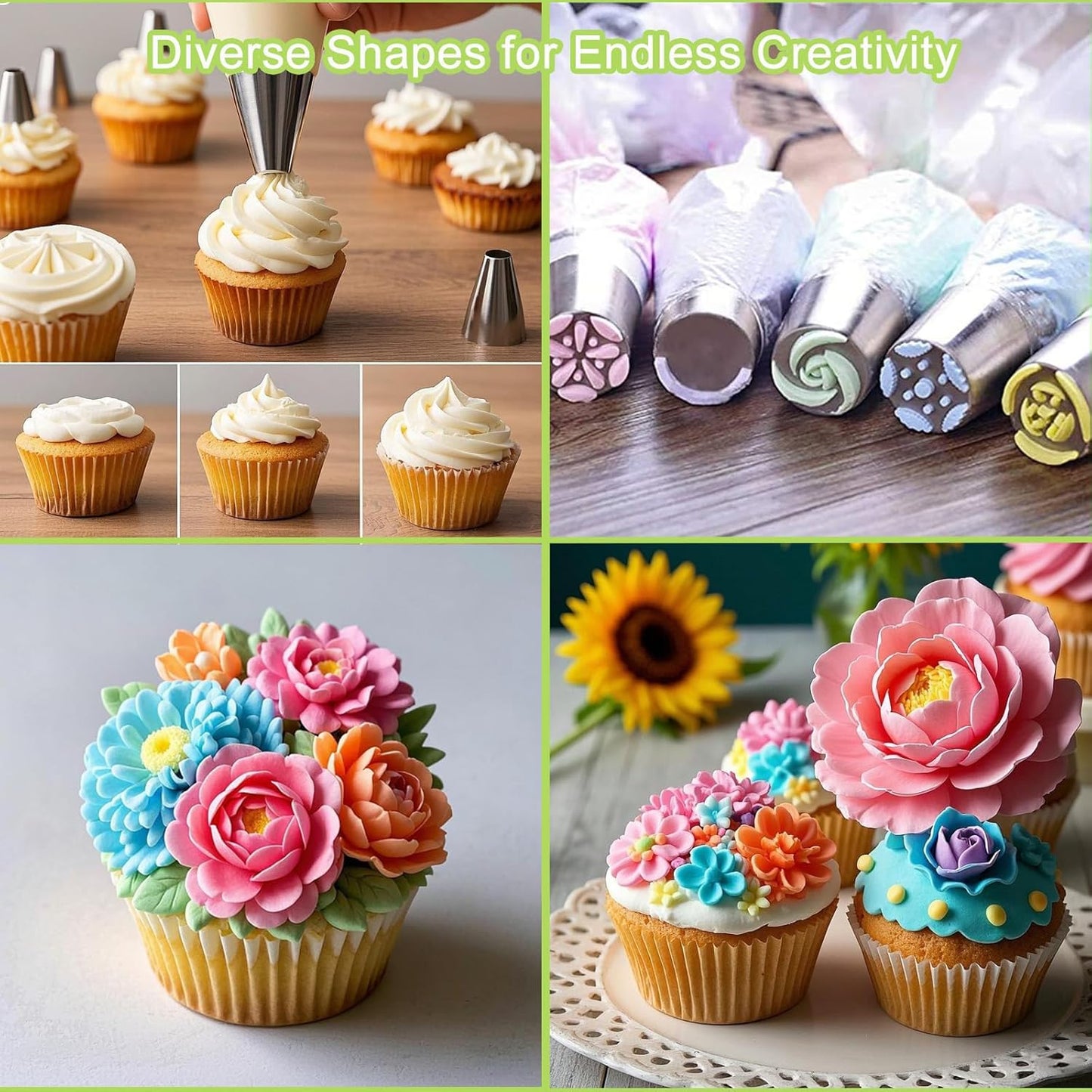 32-Piece Russian Piping Tips Set, Cake Decorating Kit with 17 Frosting Nozzles, Reusable Piping Bags, and Baking Supplies for Cupcakes, Cookies, Cakes - Idael for Bakers & Beginners