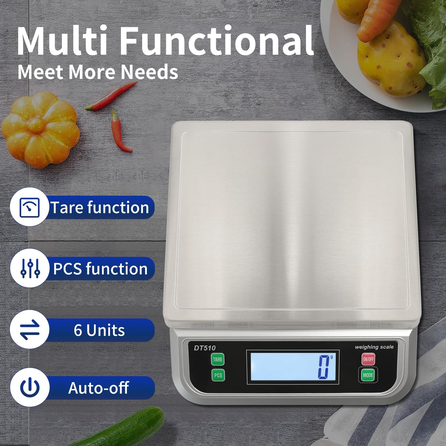 Large Kitchen Scale 40kg Food Scales for Kitchen with Tare and Pcs Funtion 88lbs Stainless Stee Tray Baking Scale for Cooking with Adapter, 6 Units(Silver, 40kg)