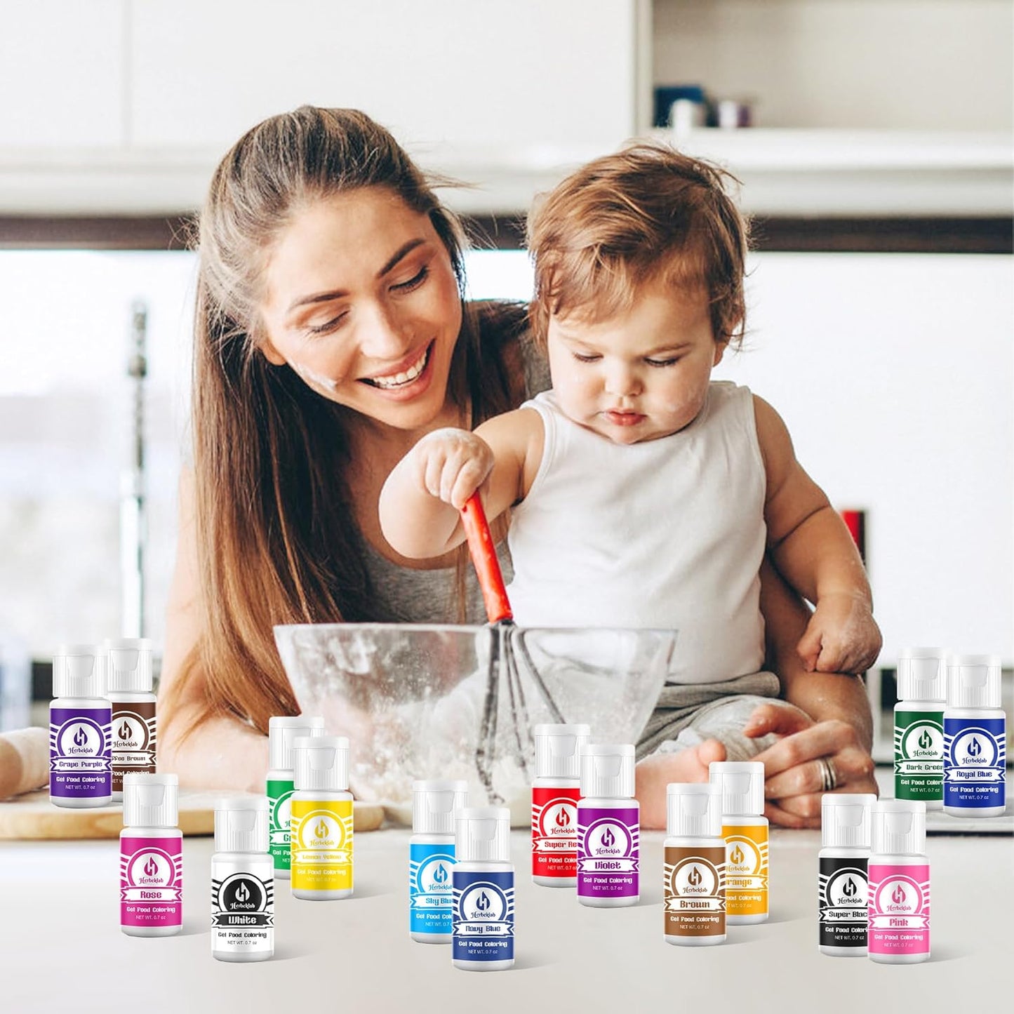 Gel Food Coloring - Herbeklab 24 Colors x 0.7 oz Concentrated Gel Based Food Dye Vibrant Icing Colors Neon Food Color for Baking Cake Decorating Cookies