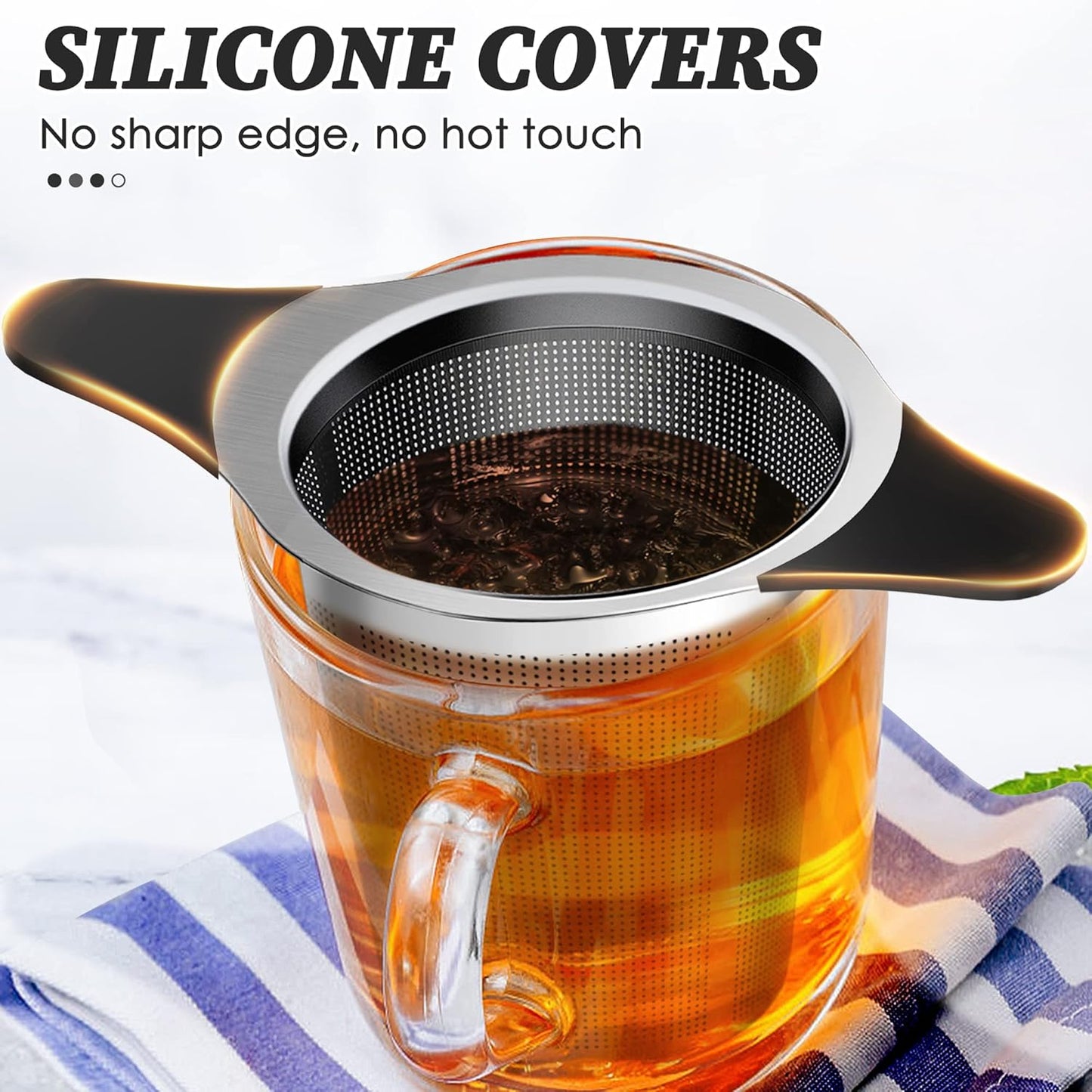 Upgraded Tea Infusers for Loose Tea, Silicone Covered Extra Fine Mesh 18/8 Stainless Steel Tea Strainer with Large Capacity & Double Handles to Steep Loose Leaf Tea and Coffee 2 Pack