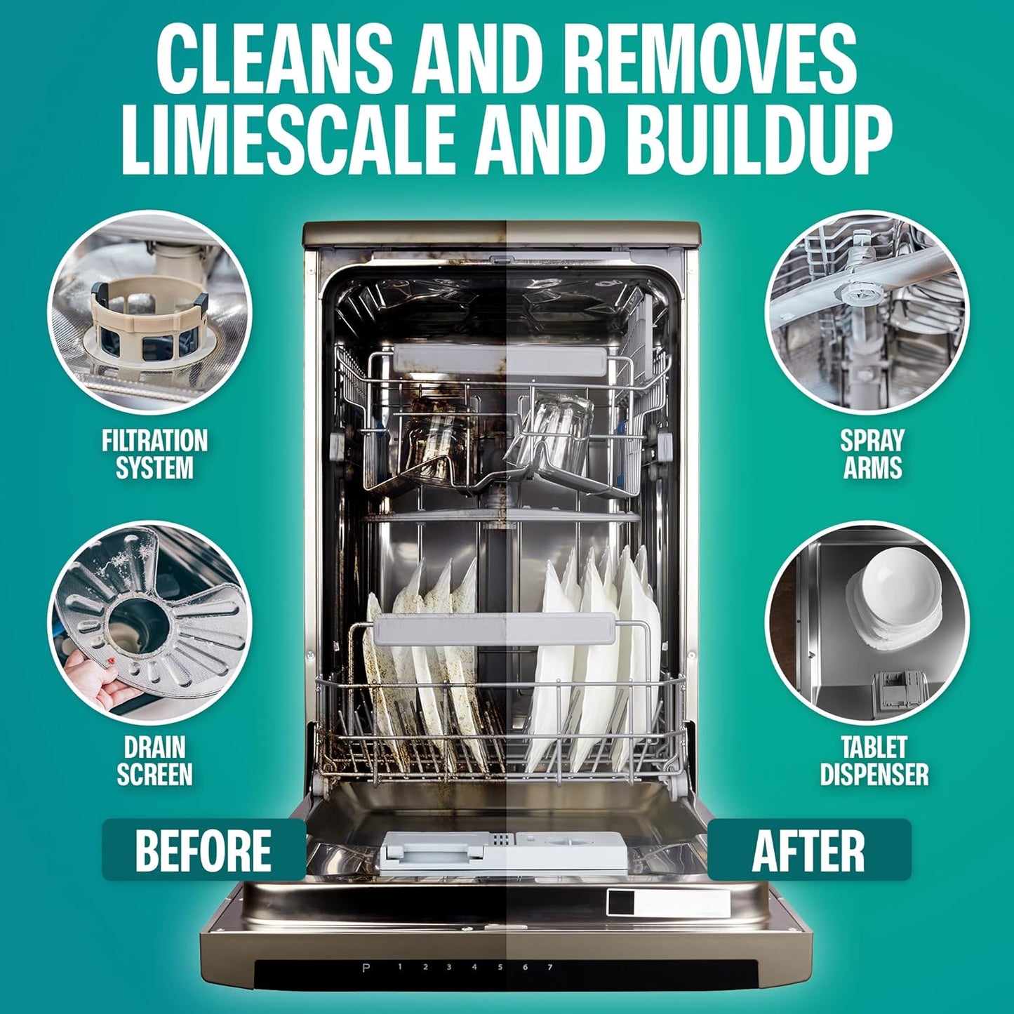 Sudstainables Dishwasher Cleaner and Deodorizer Tablets, 24 Pack – Dishwasher Cleaning Tablets for Odor and Buildup Removal, Descaler - 1-Year Supply