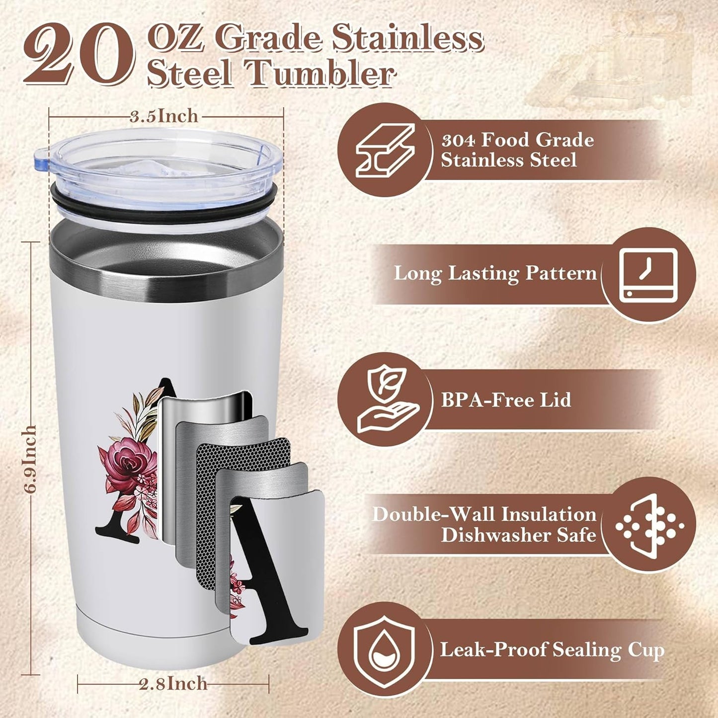 20 Oz Letter Insulated Coffee Cup with Lid Car Tumbler Travel Mug Happy Birthday Personalized Gifts Women Adult Who Have Everything Want Nothing Mom Cool Unique Special Christmas Initial Present