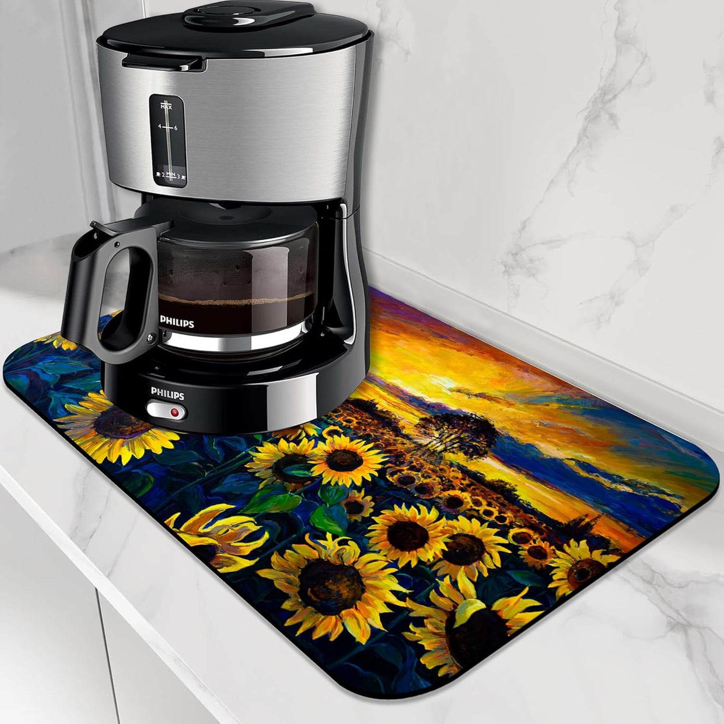 Sunflower Field Dish Drying Mat,12"X19" Absorbent Fast Dish Drying Mat for Kitchen Counter Pot and Pan, Kitchen Accessories