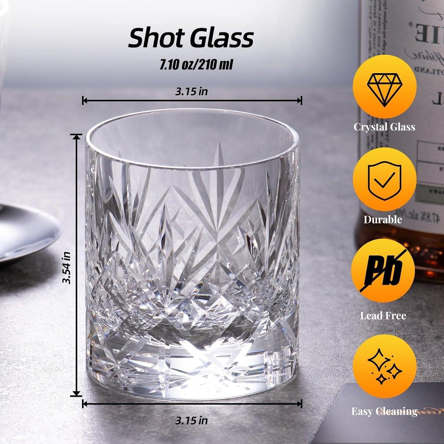 KAMMAK Crystal Whiskey Glasses Set of 2, Handcrafted 7.1oz Old Fashioned Glasses Stemless, Luxury Cocktail Glasses, Hand Blown Scotch Cup for Women, Men Gift for Rocks, Bourbon Barware, Bar