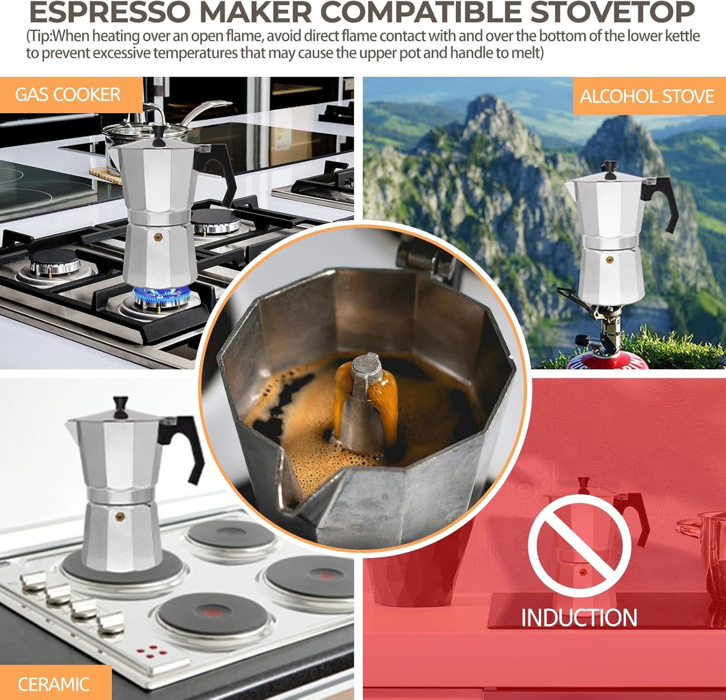 Aluminum 9 Cup 450ml Moka Pot Express Coffee Maker Stovetop Espresso Percolator Coffeemaker Italian Classic Style Brewing Greca Cafe Mocha Machine for Cafeteras Lover Camping Travel and Home Use 15oz