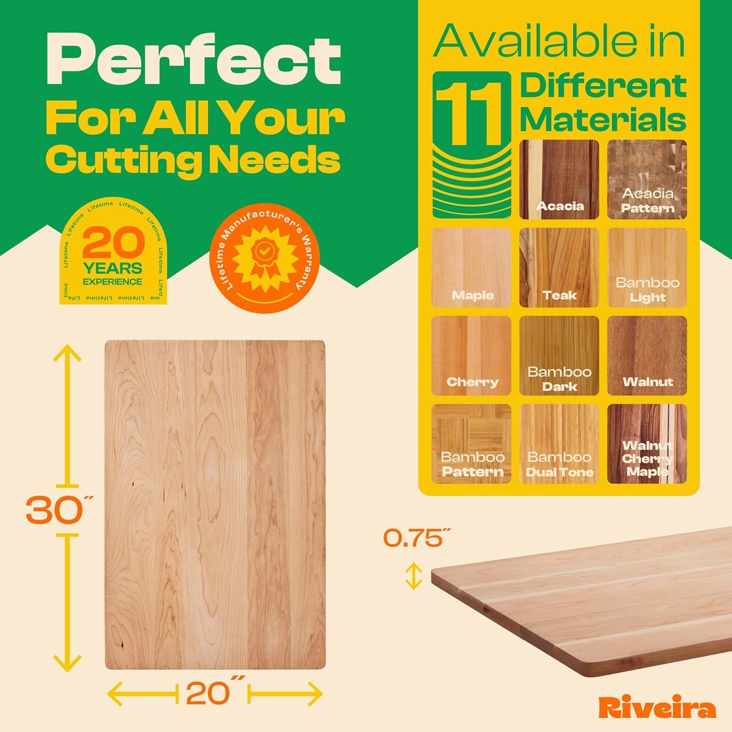 Riveira Cherry Wood Cutting Board – Gourmet Black Cherry Grandeur: 20 x 30 Wooden Cutting Board – Wooden Cutting Boards For Kitchen Decorative – Innovative Juice Grooves Cherry Wooden Chopping Board