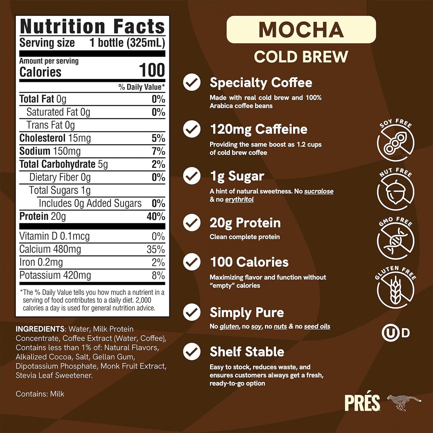 Protein Coffee - Real Cold Brew with Decadent Cocoa - 20g Ready To Drink Protein - 1g Sugar - 100 Calories - No Added Sugar, 99% Lactose Free Keto Friendly Proffee - 11 FL OZ - 12pk Mocha